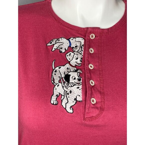 Vintage Disney 101 Dalmatians Embroidered Henley Shirt Unisex Large Light Red - Picture 1 of 7